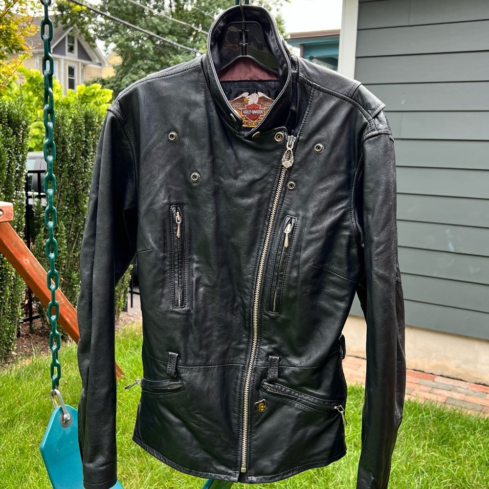 Harley-Davidson Black Leather Asymmetrical Zip Moto Jacket